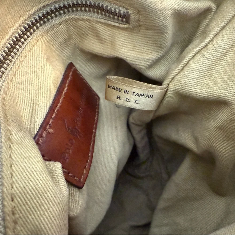 Vintage Polo RALPH LAUREN Green Tartan Plaid Leather Drawstring Bucket Bag 90s - Picture 13 of 16